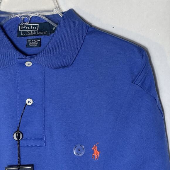 Polo Ralph Lauren Men’s Small Polo Shirt Blue Orange Pony Logo Short Sleeve NWT - Picture 1 of 8